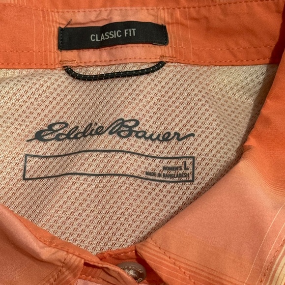 women eddie bauer polo shirt orange size large button down with pocket in front - Picture 3 of 10